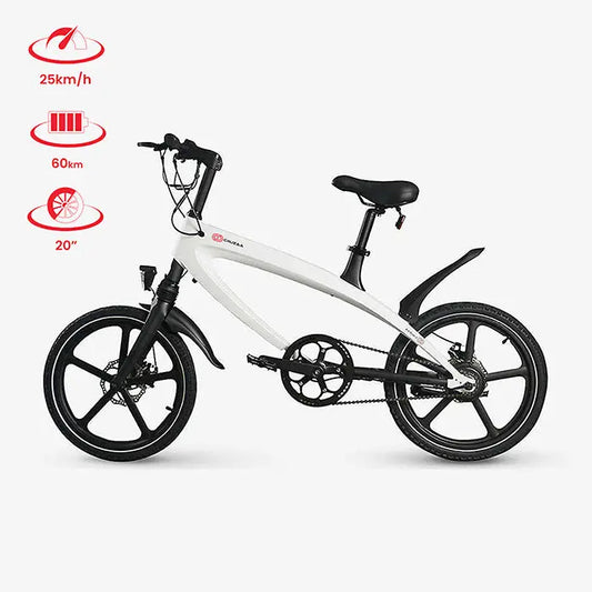 Cruzaa Racing White E-Bike with Built-in Speakers & Bluetooth