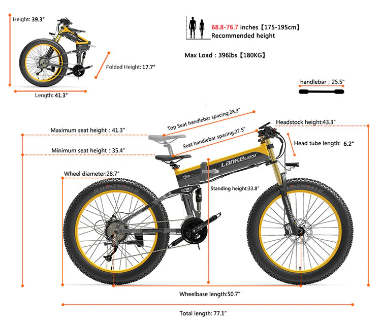 LANKELEISI XT750 PLUS BIG FORK Fat Tire Electric Mountain Bike Yellow